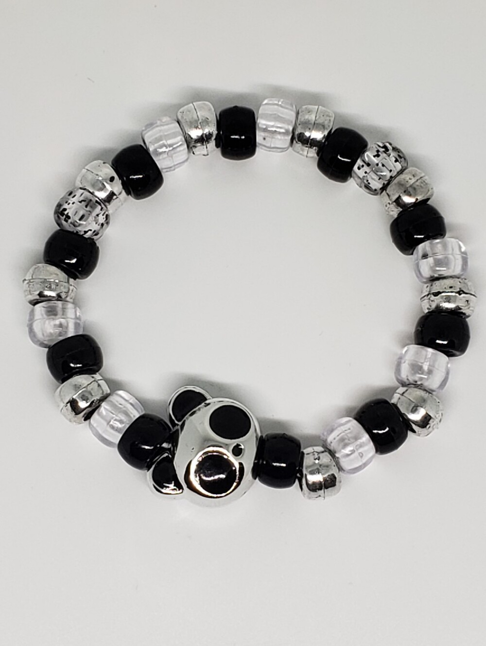 Handmade Silver Black Panda Bear Kandi bracelet